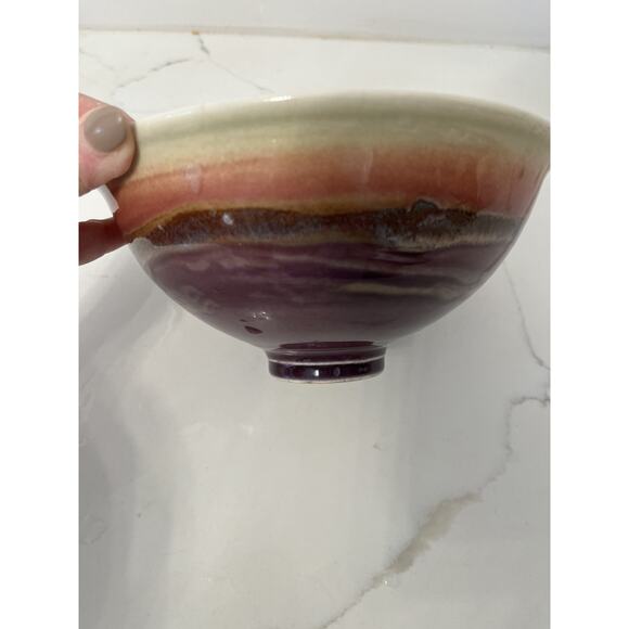 Studio Art Pottery Bowl Glazed Purple/Brown 7.5" Diameter - Picture 4 of 6